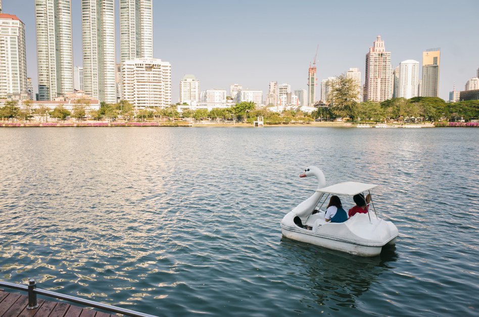 Dubai Creek view showing traditional boats and city skyline