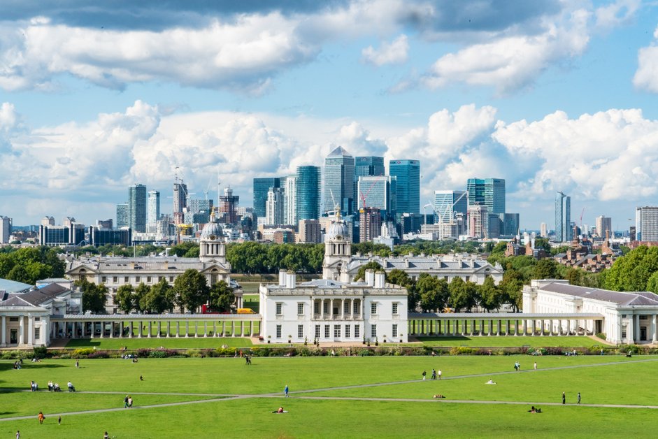 Greenwich Royal Observatory with London skyline in the background