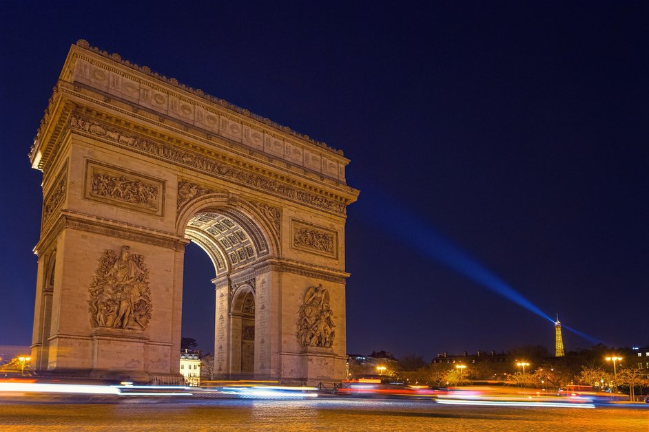 Champs-Élysées avenue with Arc de Triomphe in Paris