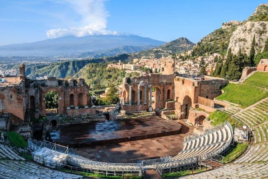 Ancient Greek Theater in Taormina, Sicily with scenic views