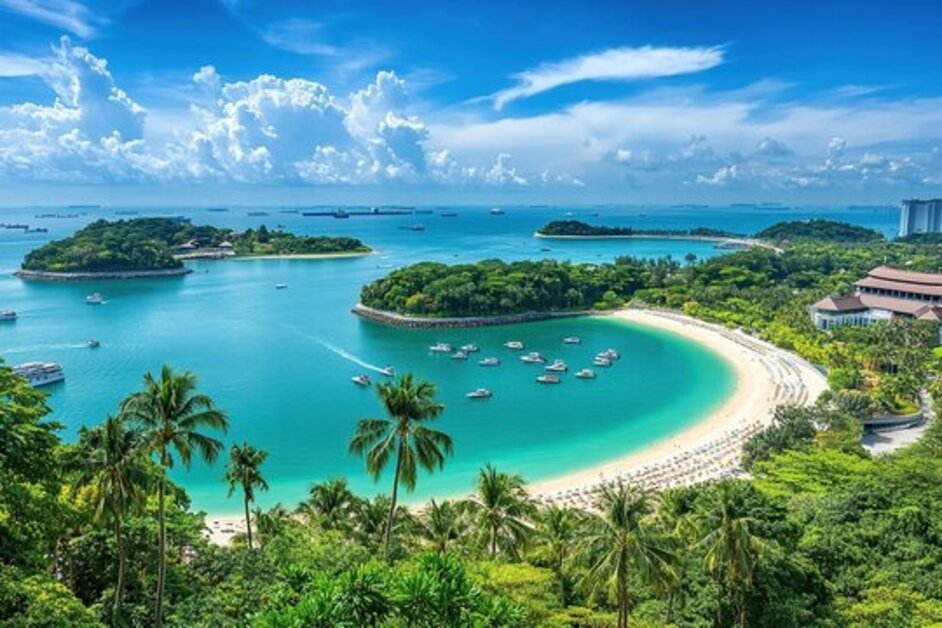 Sentosa Island Singapore featuring beaches, resorts and popular tourist attractions