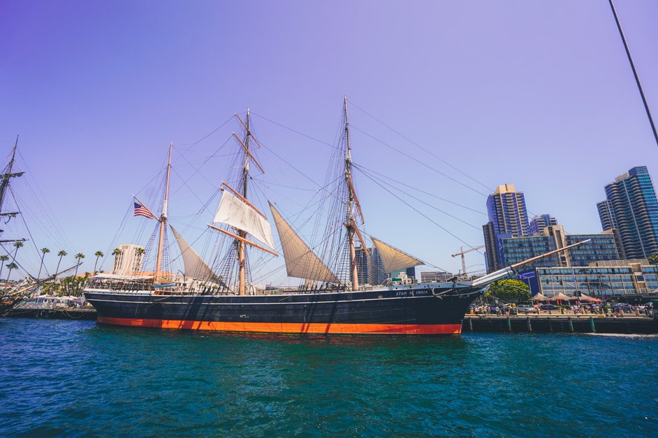 Maritime Museum of San Diego with historic ships on the waterfront