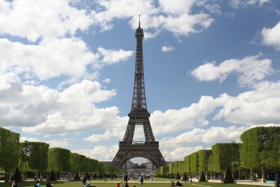 Eiffel Tower close-up from visitor viewpoint in Paris