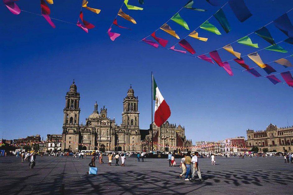 Mexico City skyline with historic buildings
