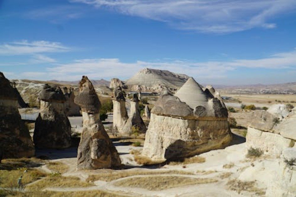 Cappadocia fairy chimneys and unique rock formations with scenic valleys in Turkey.