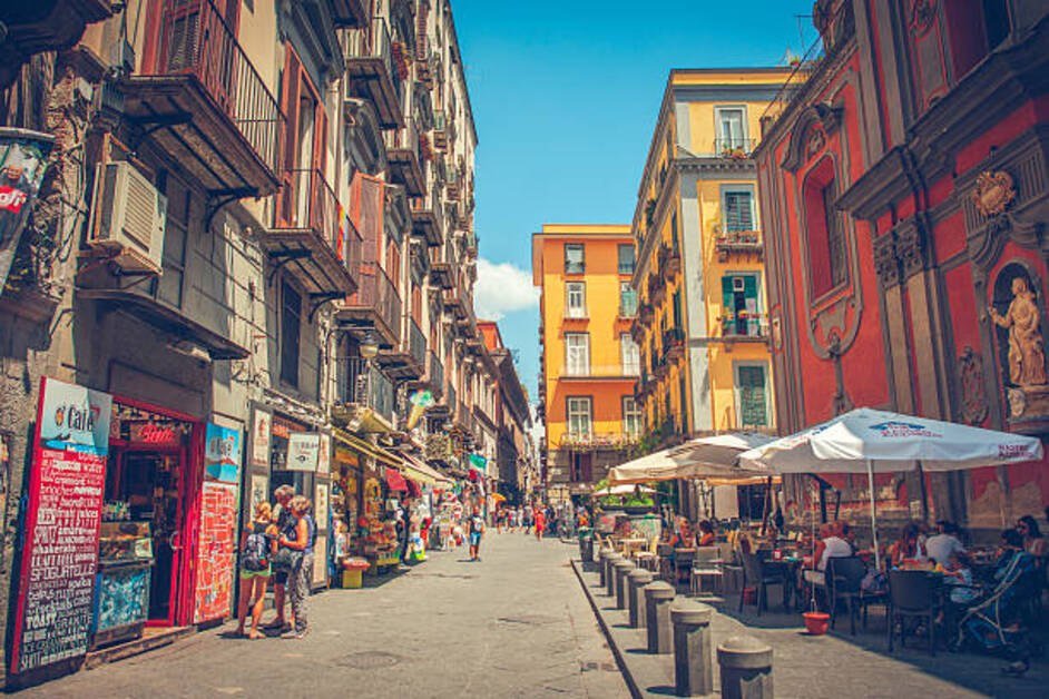 Historic center of Naples with old streets and buildings