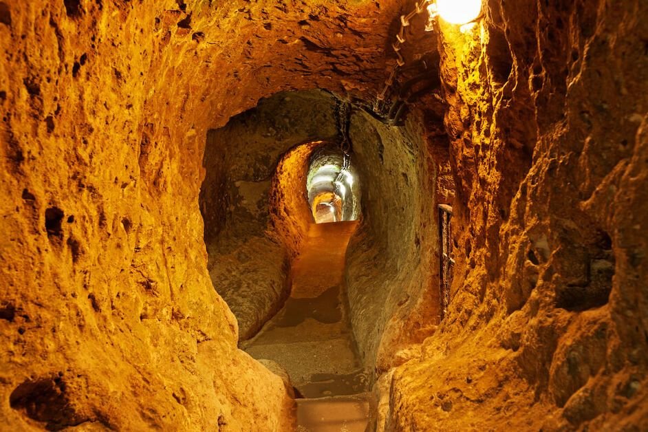Underground cities in Cappadocia, Turkey, showing ancient tunnels, rooms, and historic architecture for travelers
